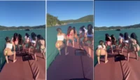 Emily Ferrer y sus amigos calientes en la lancha rápida en alta mar